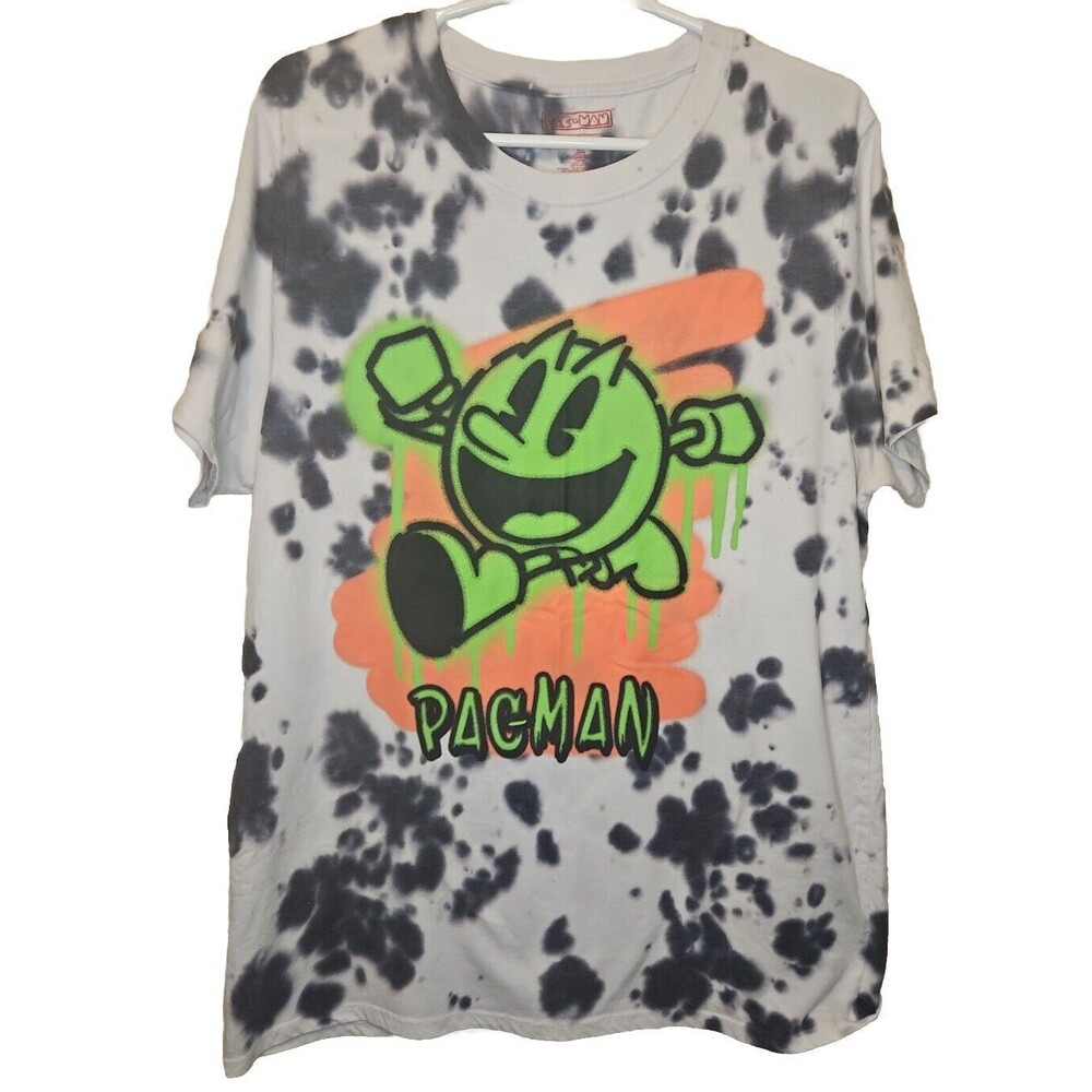 Pac-Man Retro Arcade T-Shirt White Tie Dye Mens Size L Large Graffiti Tagged